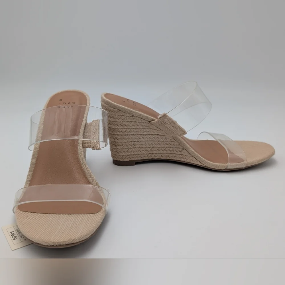 a new day Beige Clear-Strap Wedge Espadrilles